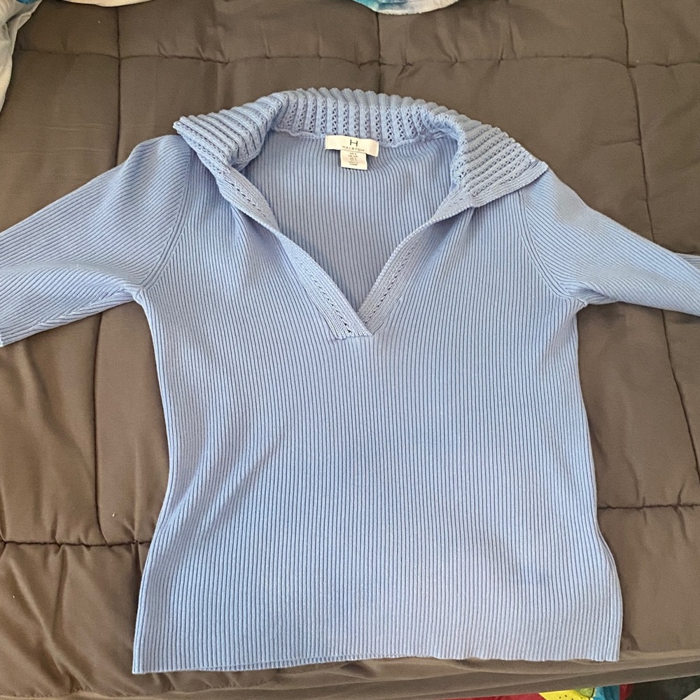 Halston Heritage Light Blue V-Neck Sweater